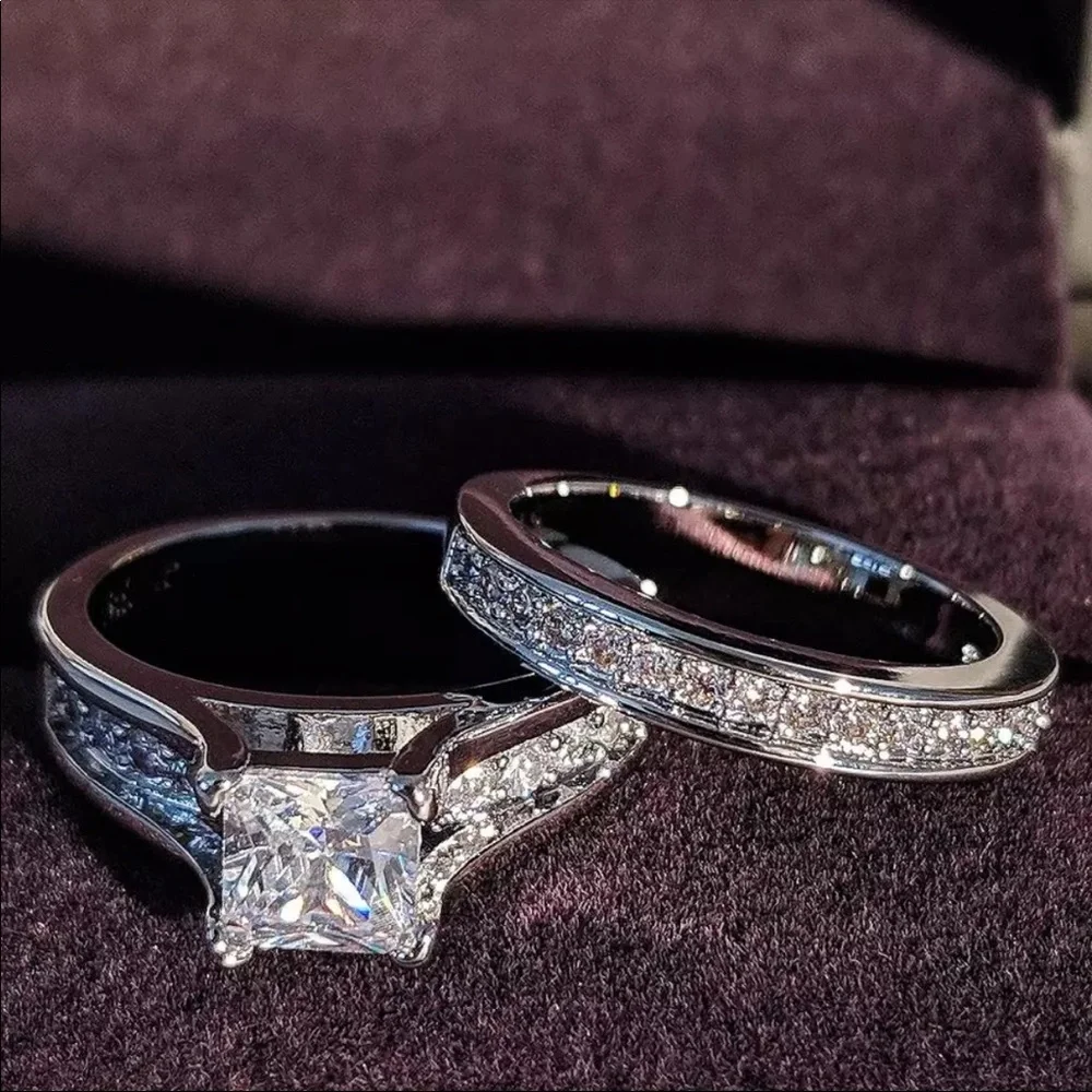 STERLING SILVER ENGAGEMENT RING SET - Picture 3 of 5